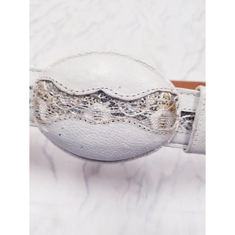 El General western wear Belt White Leather sparkling glitter southwestern sz 34‎